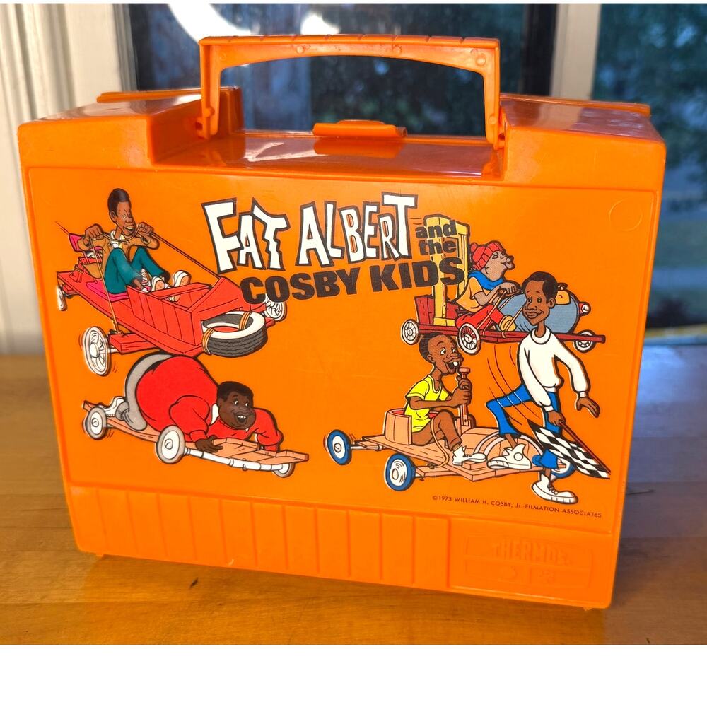 Vintage Fat Albert and the Cosby Kids Lunch Box Orange Plastic Thermos 1973